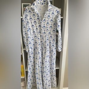 Livro Block Print Cotton Shirt Dress, Blue and White, Size M